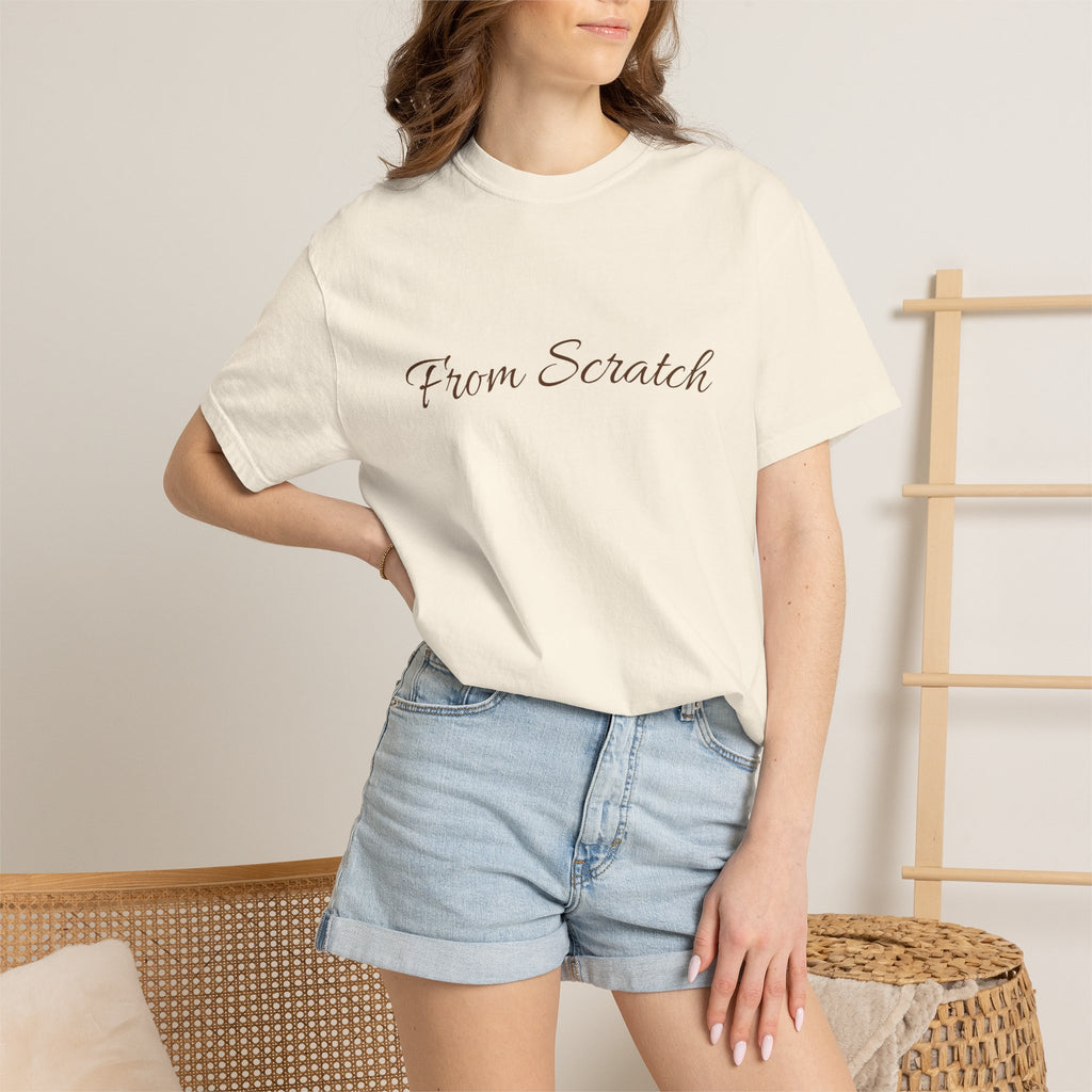 Handpainted Red Apple T-Shirt | 'From Scratch' Script Front