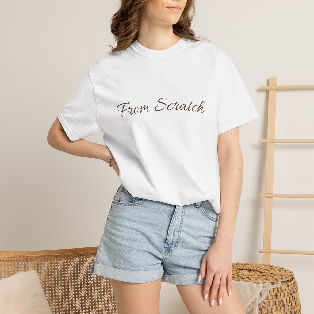 Handpainted Red Apple T-Shirt | 'From Scratch' Script Front