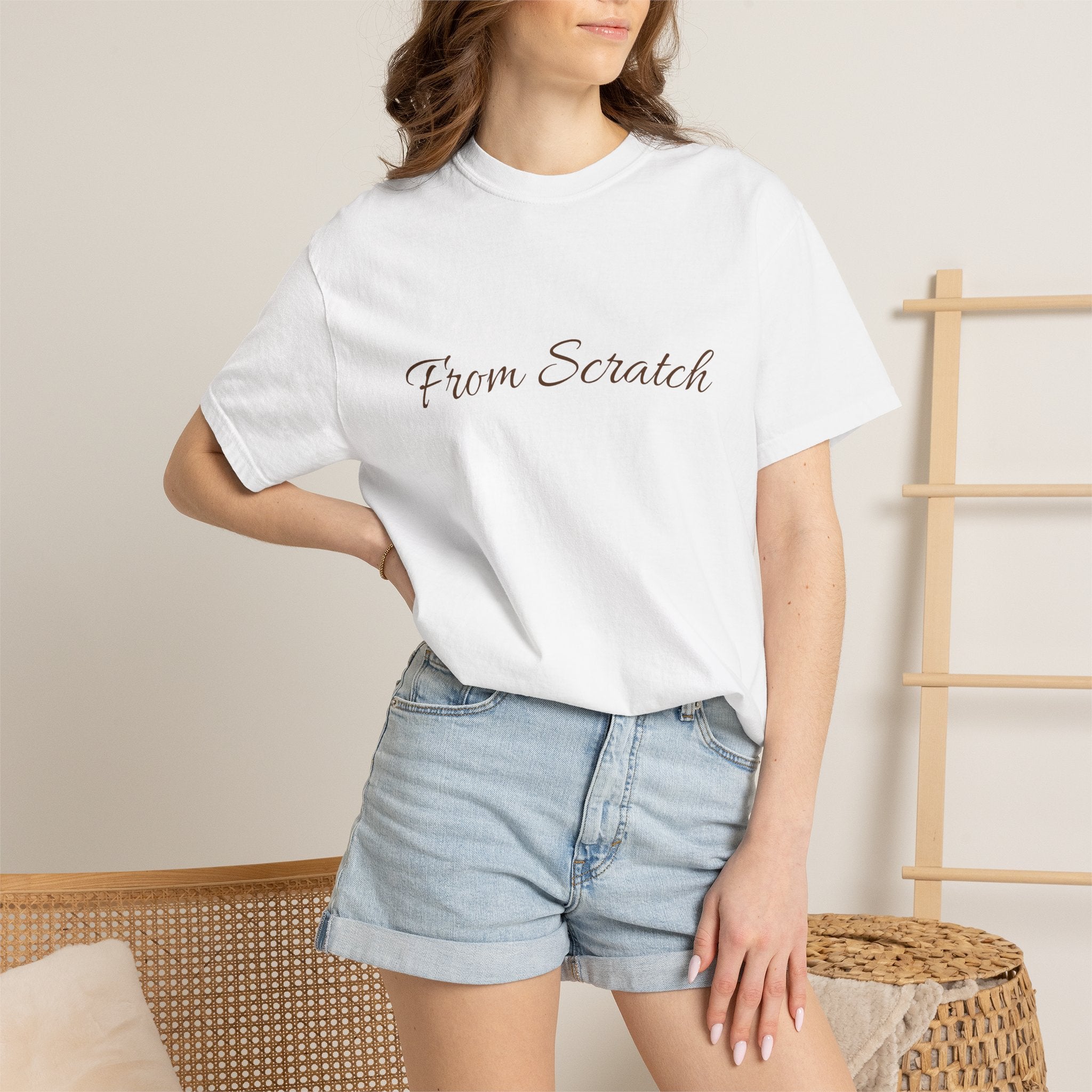 Handpainted Red Apple T-Shirt | 'From Scratch' Script Front